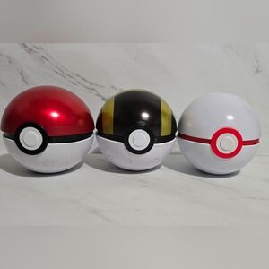 Lot of 3 Pokemon tins Pokeball (empty), Ultra Ball, premier ball, pokeball